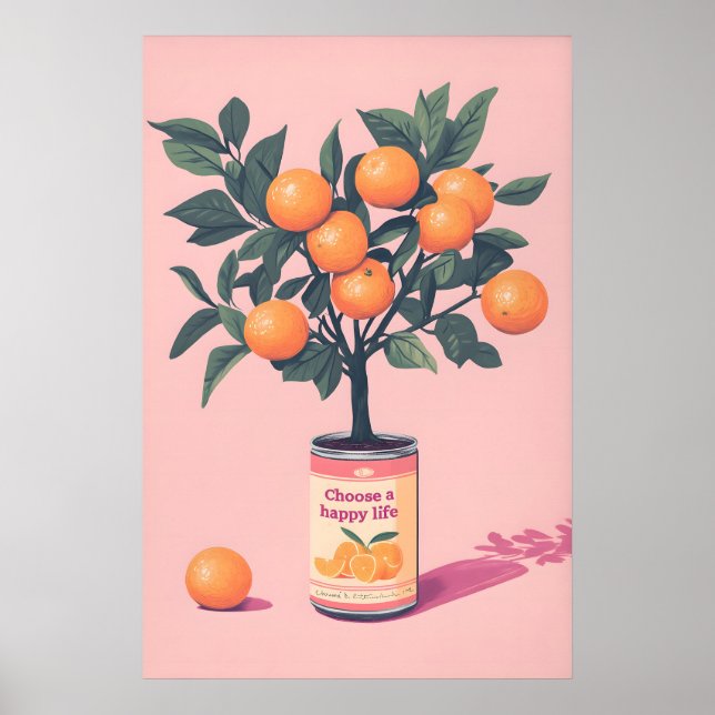 Póster Choose a Happy Life Art Print, Motivational Orange (Frente)