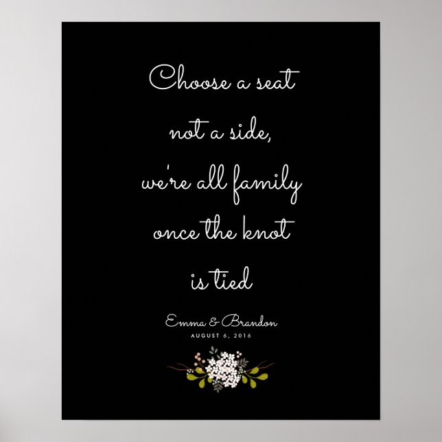 Póster Choose a Seat, Not a Side Wedding Ceremony Sign (Frente)