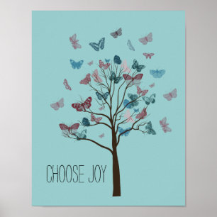 Póster Choose Joy Butterflies Tree
