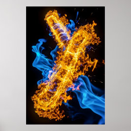 Póster Choque de Energía Elemental de Fuego Mágico Brilla