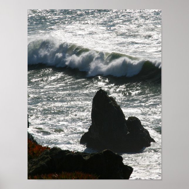 Póster Choque de olas, bahía de San Francisco, retrato (Frente)