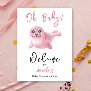 Póster Chorreado de bebé de foca rosa a la acuarela