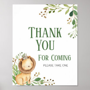 Póster Chorreo de león para baby shower Gracias por venir