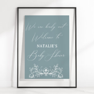 Póster Chorreo Floral Azul Vintage Atemporal para Baby Sh