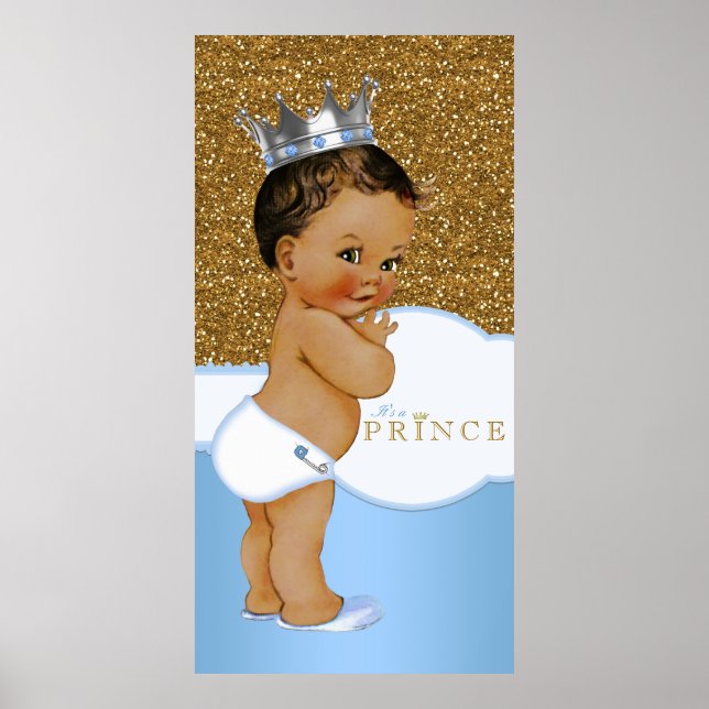 Póster Chorro de bebé del príncipe azul y dorado (Frente)