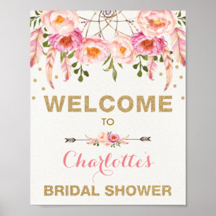 Póster Chorro Floral Despedida de Soltera Boho Rosa Dorad