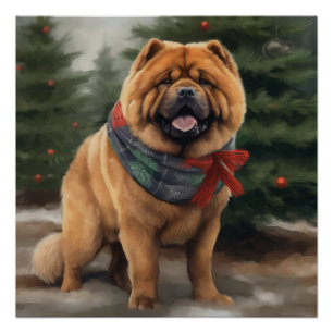 Póster Chow Chow Dog en Navidades de nieve