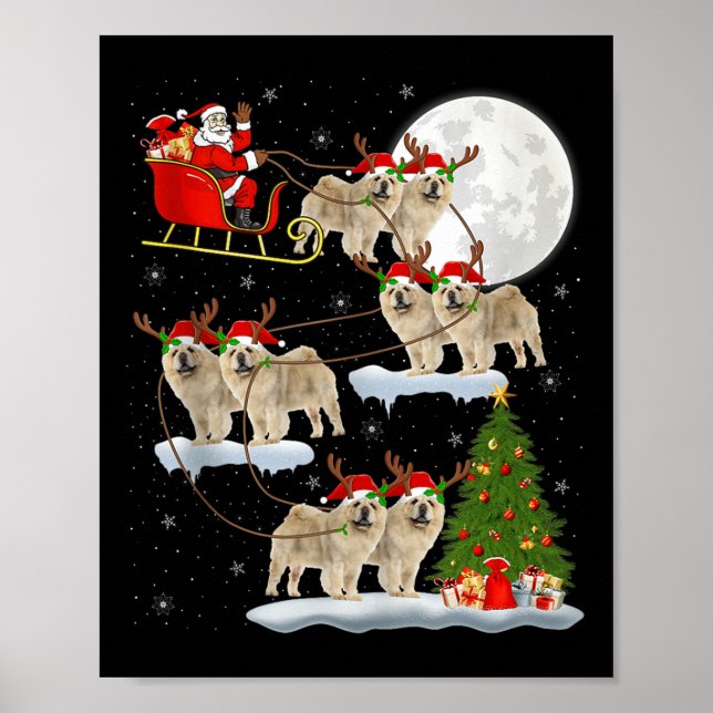 Póster Chow Chow Dog Santa Sleigh Flying Funny Magical Ch (Frente)