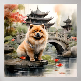 Póster Chow Chow explorando un jardín chino
