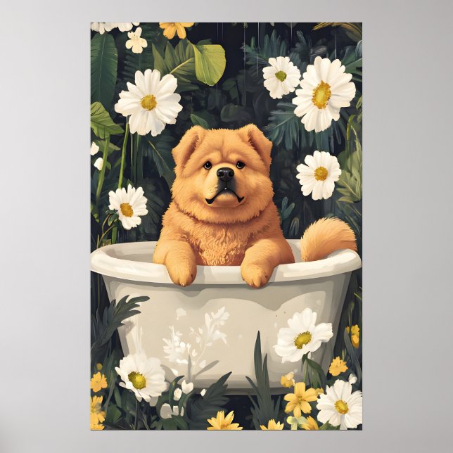 Póster Chow Chow In Bathtub Poster, Funny Dog Poster (Frente)