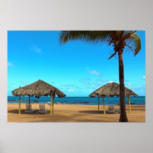 Póster Chozas de Tiki en la playa