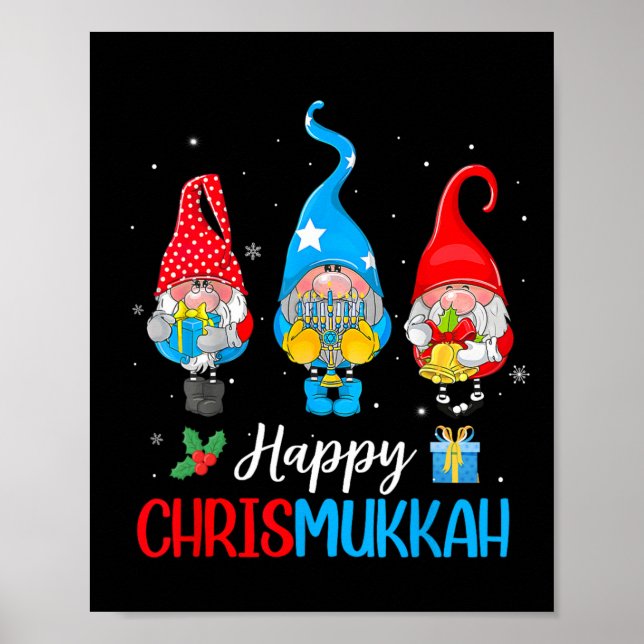 Póster Chrismukkah Gnomes Feliz Navidad Y Feliz Hanuk (Frente)