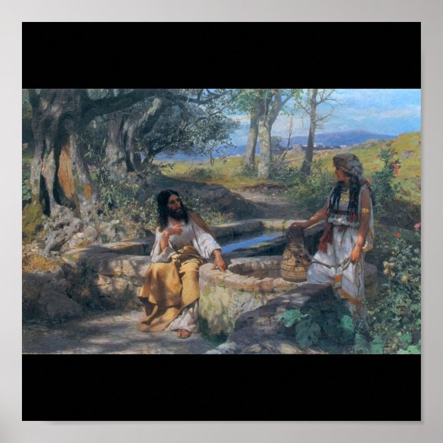 Póster Christ and Samaritan woman circa 1890 (Frente)