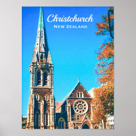 Póster Christchurch Catedral de Nueva Zelanda