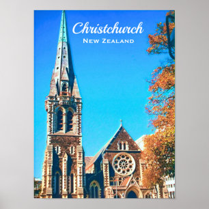 Póster Christchurch Catedral de Nueva Zelanda