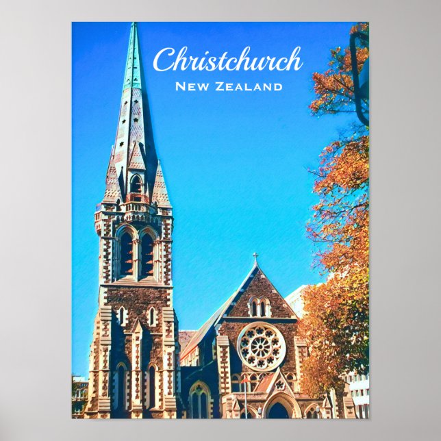 Póster Christchurch Catedral de Nueva Zelanda (Frente)