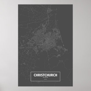 Póster Christchurch, Nueva Zelanda (blanco sobre negro)