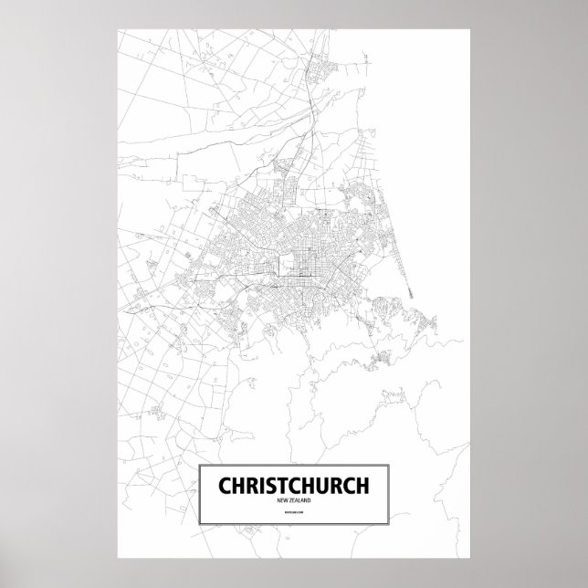 Póster Christchurch, Nueva Zelanda (negro sobre blanco) (Frente)