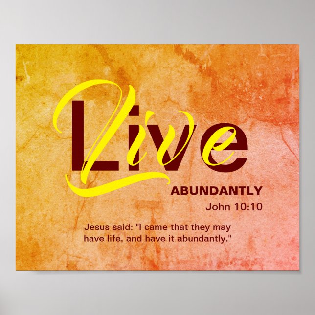 Póster Christian ABUNDANT LIFE NARANJA de citas Inspirado (Frente)