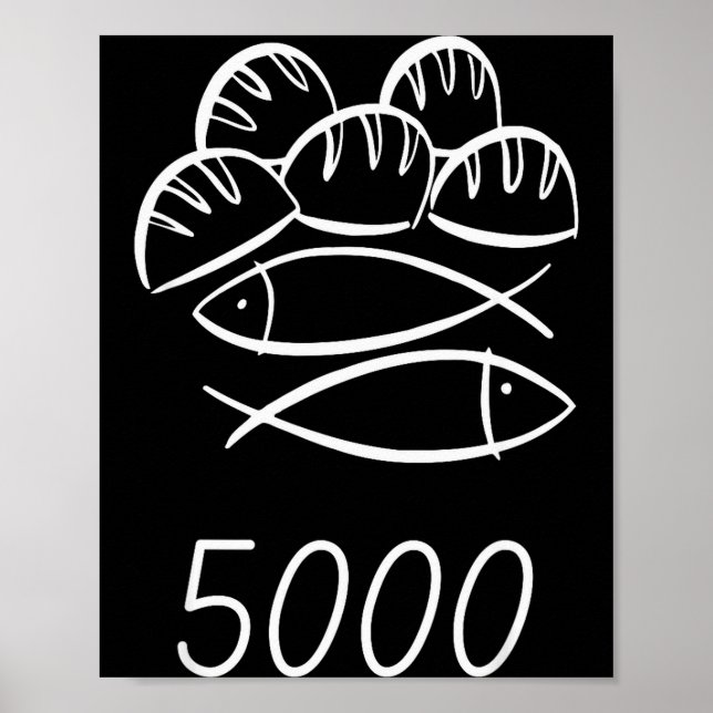 Póster Christian Bible Jesus 2 Fishes 5 Breads Feed 5000  (Frente)