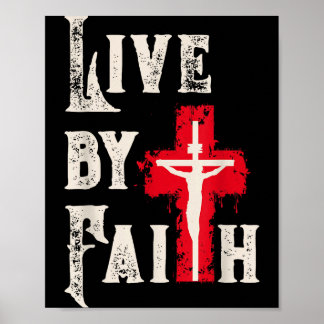 Póster Christian Cross Scripture Live By Faith 