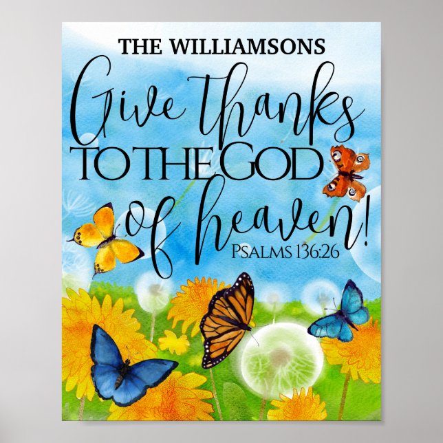 Póster Christian Cute Floral Regala Gracias Biblia Verso  (Frente)