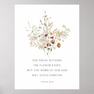 Póster Christian Floral Wall Art Isaiah 40:8 Poster