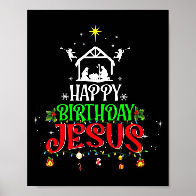 Póster Christian Tree Christmas Happy Birthday Jesus Wome (Frente)
