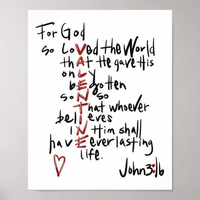 Póster Christian Valentines John 3_16 Por Dios Tan Amado  (Frente)