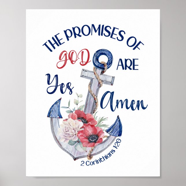 Póster Christian Yes Y Amen Biblia 2 Corintios 1:20 (Frente)