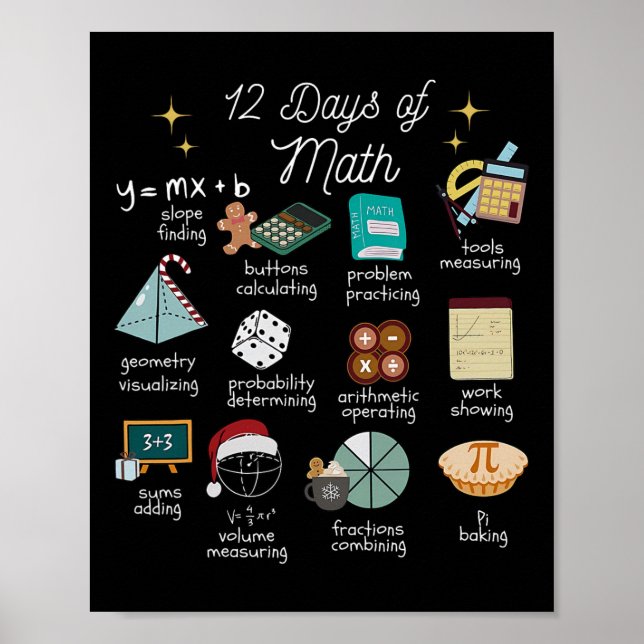 Póster Christmas 12 Days Of Math Math Teacher Xmas Stem S (Frente)