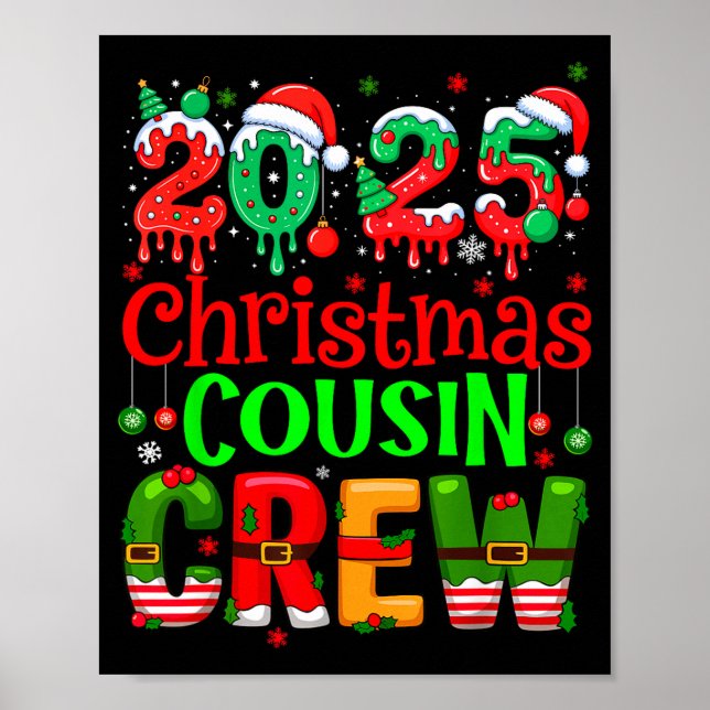 Póster Christmas 2025 Cousin Crew Santa Hat Men Women Kid (Frente)