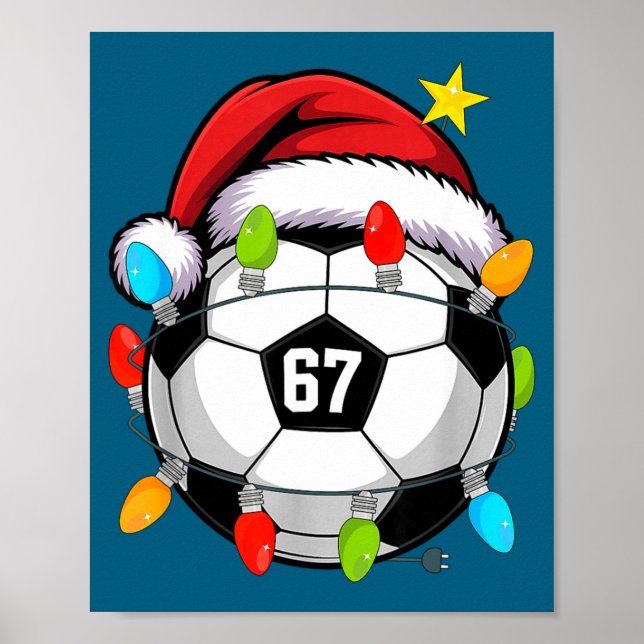 Póster Christmas 67 Meme Soccer Ball Santa Hat Funny Xmas (Frente)
