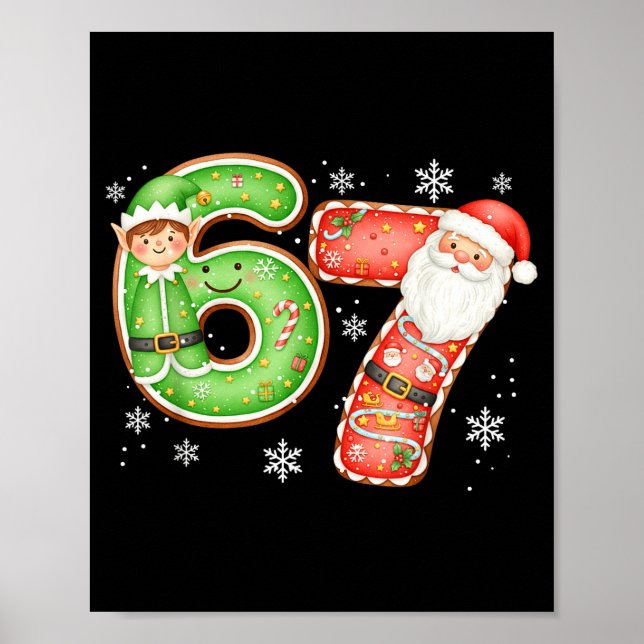 Póster Christmas 6 7 Six Seven Funny 67 Meme Santa Claus  (Frente)