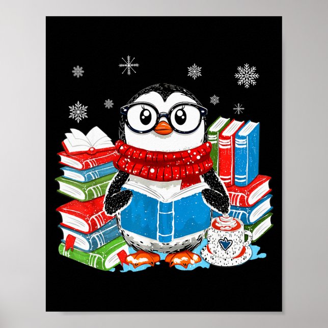 Póster Christmas A Penguin Reading Book Snowflake Cocoa H (Frente)