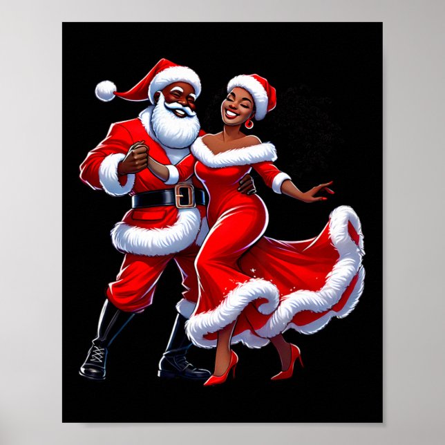 Póster Christmas African Santa Mrs Claus Dancing African  (Frente)