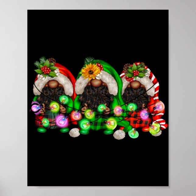 Póster Christmas Afro African American Black Gnomes Xmas  (Frente)