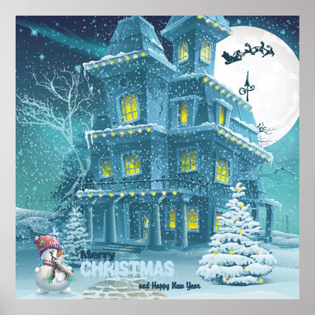 Póster Christmas and New Year greeting card with the imag (Frente)