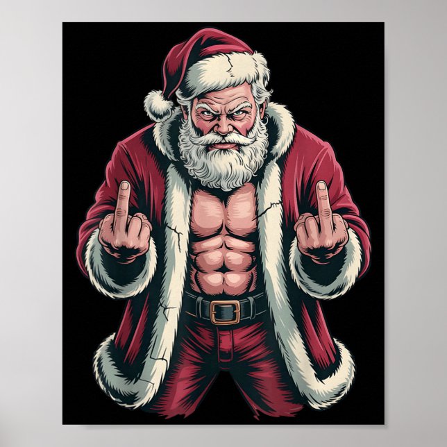 Póster Christmas Angry Santa Middle Finger Sarcastic Xmas (Frente)