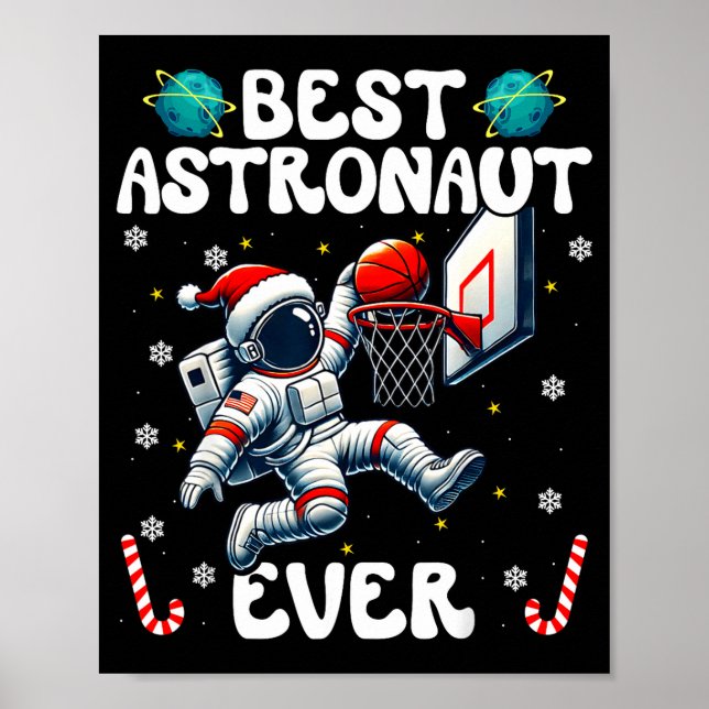 Póster Christmas Astronaut Ever Santa Hat Snowflakes Cand (Frente)