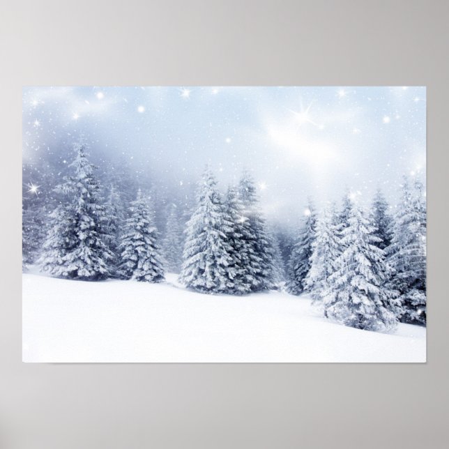 Póster Christmas Background With Snowy Fir Trees 2 (Frente)