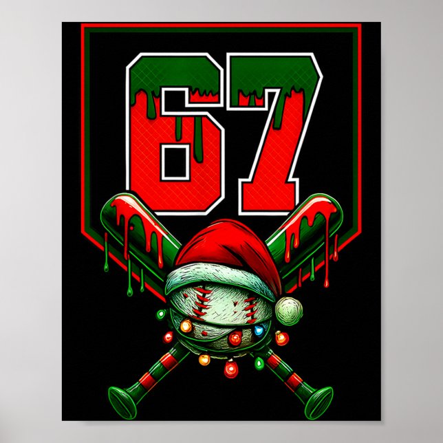 Póster Christmas Baseball Drip Number 67 Player Or 67th B (Frente)