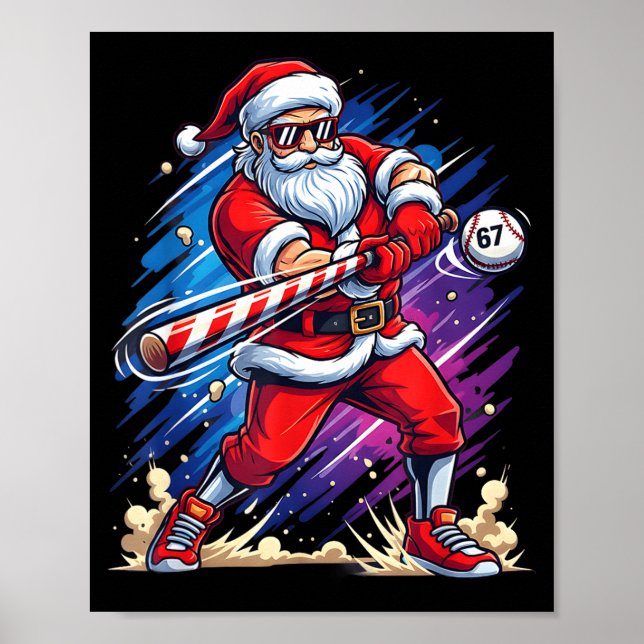 Póster Christmas Baseball Funny Santa Game Day Xmas Boys  (Frente)