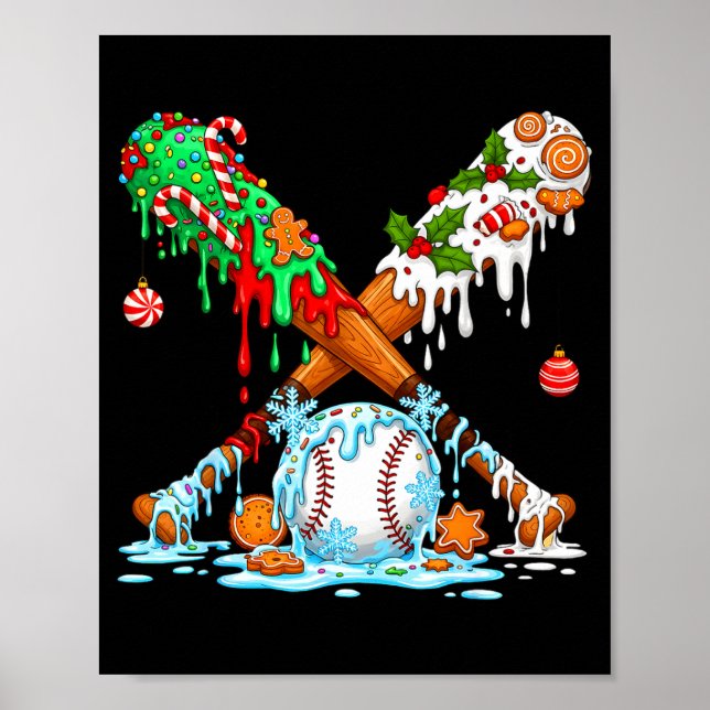 Póster Christmas Baseball Ice Cream Drip Candy Game Day B (Frente)