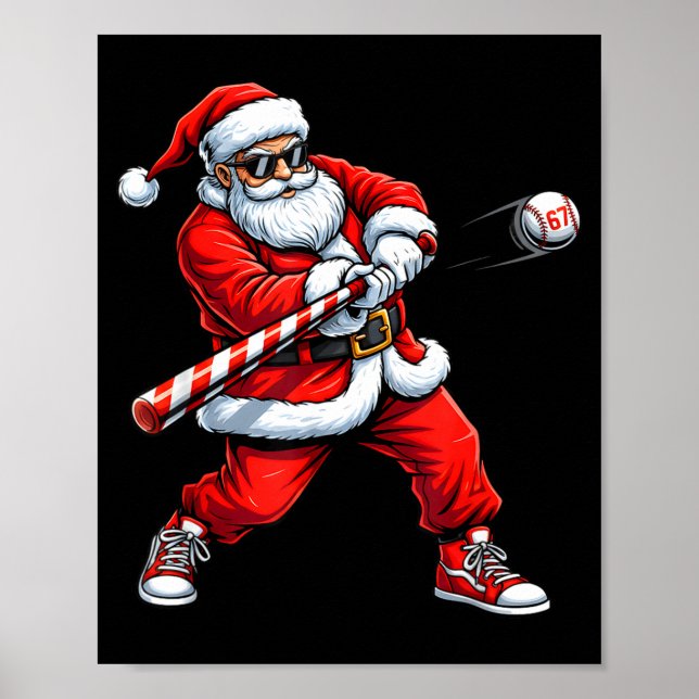Póster Christmas Baseball Player Santa Funny Xmas Boys Me (Frente)