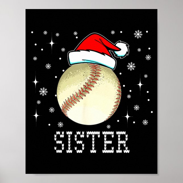 Póster Christmas Baseball Sister Xmas Santa Hat Kids Boys (Frente)