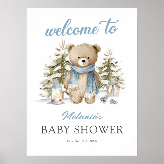 Póster Christmas Bear Baby Shower Welcome (Frente)