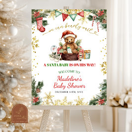 Póster Christmas Bear Santa Boy Baby Shower Welcome Sign