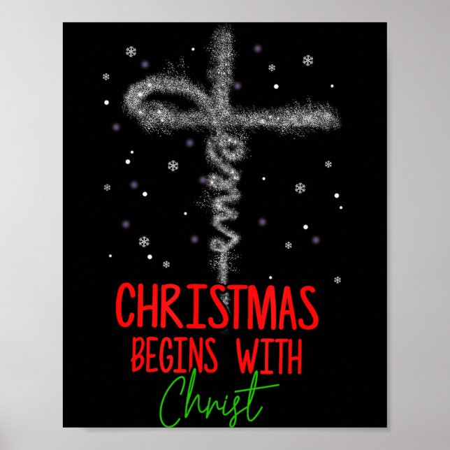 Póster Christmas Begins With Christ Cross Christian Relig (Frente)