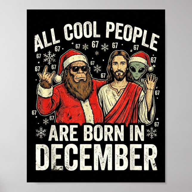 Póster Christmas Birthday Humor Funny Jesus Born In Decem (Frente)